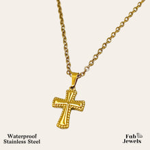 Load image into Gallery viewer, 18ct Gold Finish on Stainless Steel Waterproof Cross Pendant with Necklace