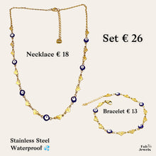 Load image into Gallery viewer, S/Steel Yellow Gold Plated Evil Eye Set Necklace and Matching Bracelet