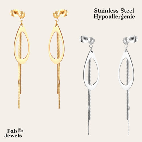 Trendy Long Hypoallergenic Yellow Gold Plated Stainless Steel Earrings