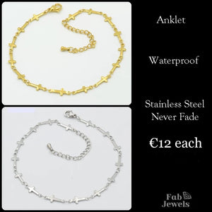 Stainless Steel 316L Cross Anklet Ankle Chain Yellow Gold Silver