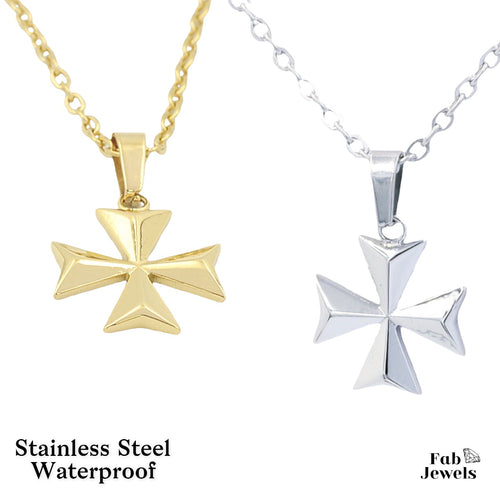 Stainless Steel 316L Yellow Gold Plated Maltese Cross 3D Pendant with Necklace