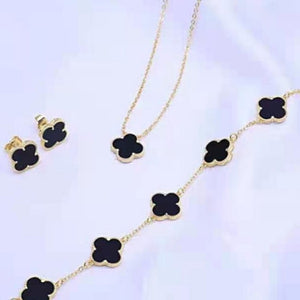 Stainless Steel 316L Yellow Gold Agate Clover Set Necklace Bracelet Earrings