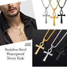 Load image into Gallery viewer, Stainless Steel Key of Life Cross Silver Gold Black Tone with Necklace