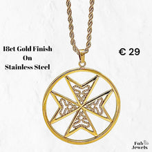 Load image into Gallery viewer, 18ct Gold Plated on Stainless Steel Maltese Cross Set Pendant Hypoallergenic Earrings Rope Chain