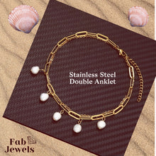 Load image into Gallery viewer, Stainless Steel 316L Double Anklet Baroque Freshwater Pearls Charms Gold Silver