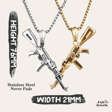 Load image into Gallery viewer, Stainless Steel Gun Pendant Silver Gold Black Tone with Necklace
