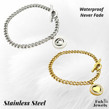 Load image into Gallery viewer, 18ct Yellow Gold Plated Silver on Stainless Steel Heart Charm Toggle Bracelet