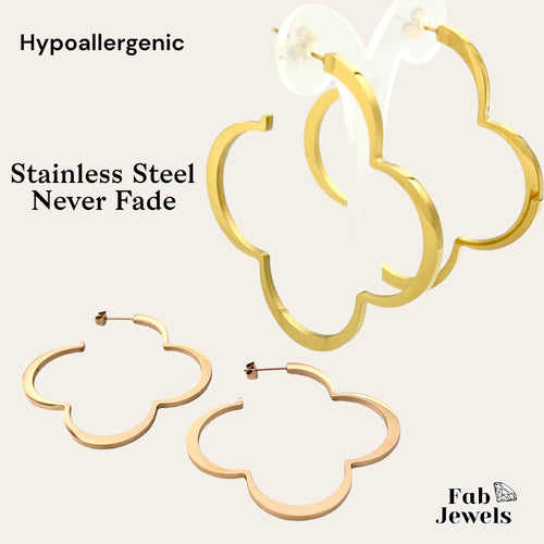 Stainless Steel Hypoallergenic Clover Hoop Earrings