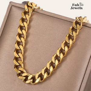 Yellow Gold Plated Choker Necklace Curb Chain