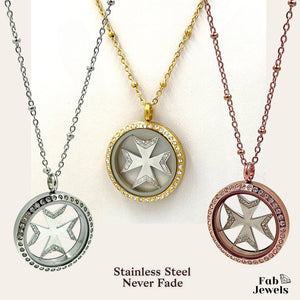 Yellow / Rose Gold Stainless Steel Maltese Cross Locket with Necklace