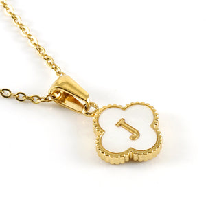 Stainless Steel 18ct Gold Plated Shell Clover Initial Letter Double Sided Pendant