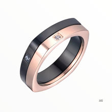 Load image into Gallery viewer, Rose Gold Black Ceramic Stainless Steel Spin Ring with Swarovski Crystals