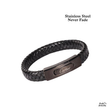 Load image into Gallery viewer, Stylish Black Leather with Stainless Steel Men’s Bracelets