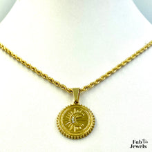 Load image into Gallery viewer, Stainless Steel Yellow Gold Plated Moon Pendant with Rope Chain