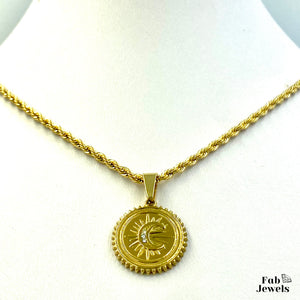 Stainless Steel Yellow Gold Plated Moon Pendant with Rope Chain
