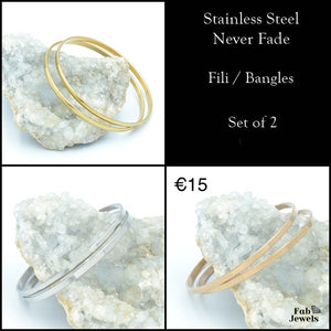 Yellow Gold / Rose Gold / Silver Stainless Steel Fili Bangles Set of 2