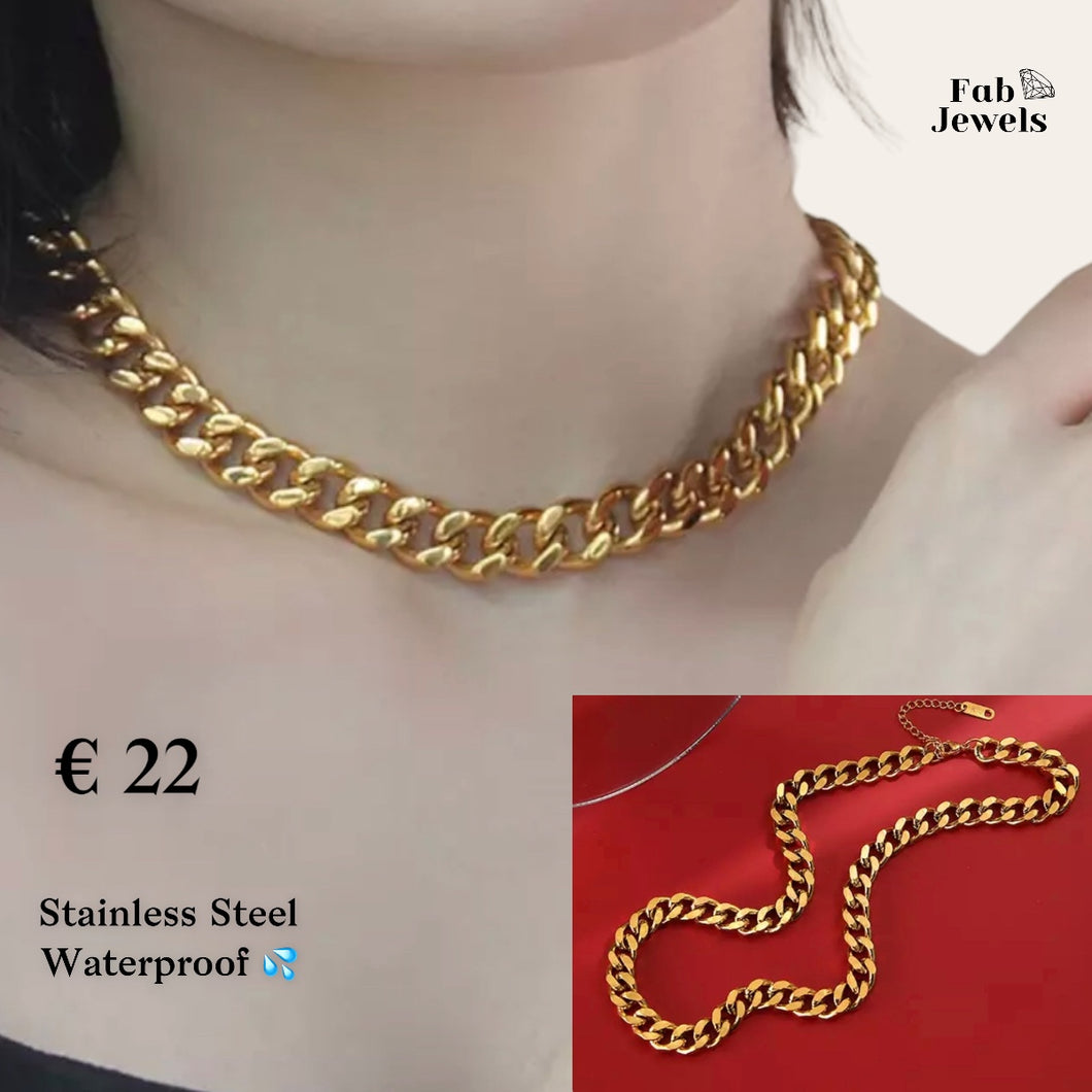 Yellow Gold Plated Choker Necklace Curb Chain