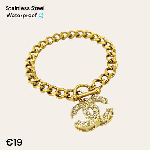 Stainless Steel 316L Gold Plated Toggle Bracelet with Dangling Charm