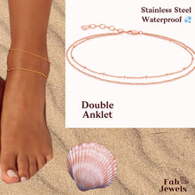 Load image into Gallery viewer, Stainless Steel 316L Ball Chain Double Anklet Rose Gold Yellow Gold Silver