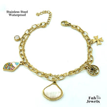 Load image into Gallery viewer, Yellow Gold Plated Stainless Steel Double Bracelet with Maltese Cross Snail Shell Charms