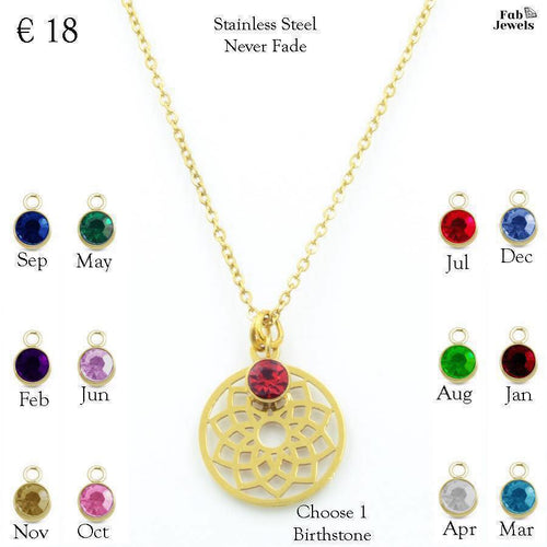 Stainless Steel Yellow Gold Necklace Hollow Dainty Pendant Personalised Birthstone Charm