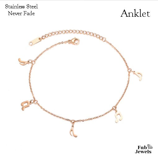 Rose Gold Plated Stainless Steel 316L Star Music Charm Anklet Ankle Chain