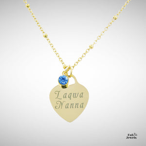 Engraved Stainless Steel 'Laqwa Nanna' Pendant with Personalised Birthstone Inc. Necklace
