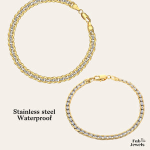 Stainless Steel Yellow Gold Plated 2 Tone Curb Chain Bracelet