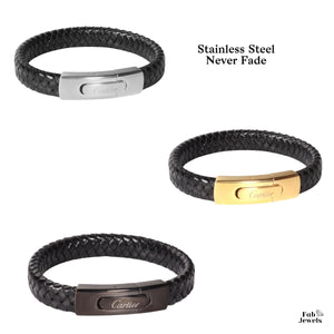 Stylish Black Leather with Stainless Steel Men’s Bracelets
