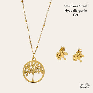 Stainless Steel Yellow Gold Plated Tree of Life Set