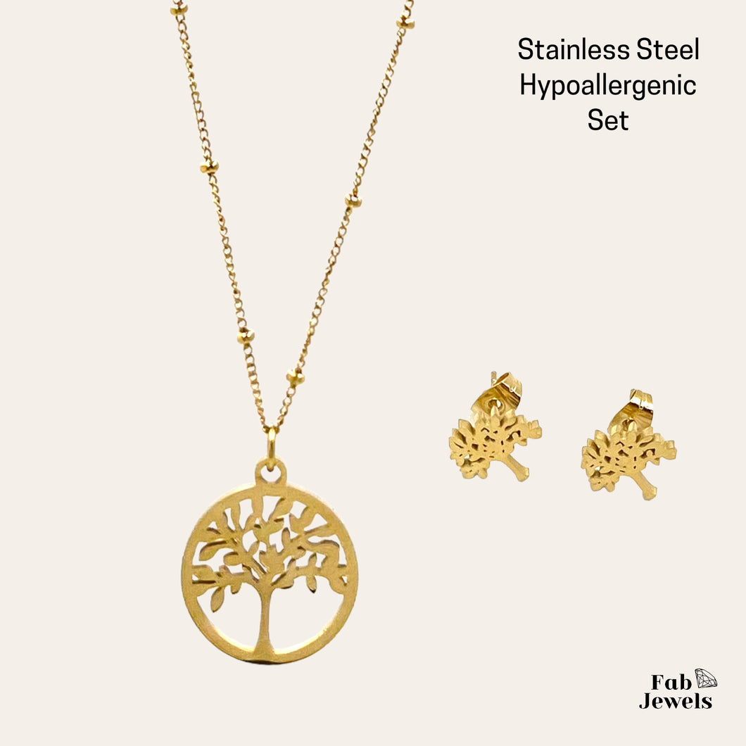 Stainless Steel Yellow Gold Plated Tree of Life Set
