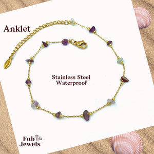 Anklet Ankle Chain Stainless Steel Natural Gemstones Beads Turquoise Amethyst