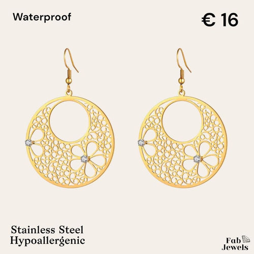 Yellow Gold Plated on Stainless Steel Dangling Earrings Hypoallergenic