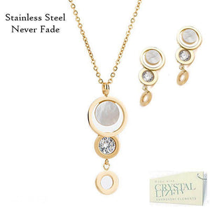Yellow Gold Rose Gold Stainless Steel Mother of Pearl Crystal Set