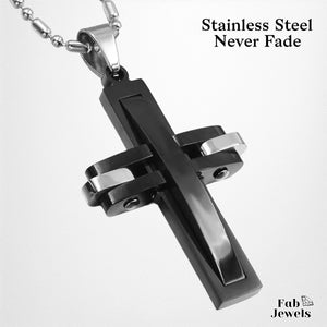 Stainless Steel Men’s Cross Silver Gold Black Tone with Necklace