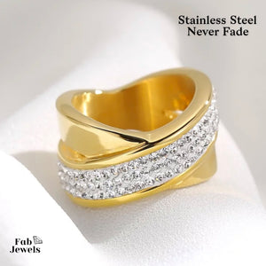 High Quality Stainless Steel 316L Gold Plated Ring with Swarovski Crystals
