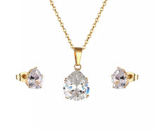 Load image into Gallery viewer, Stainless Steel Yellow Gold Set Necklace and Stud Earrings with Swarovski Crystals