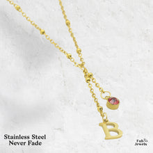 Load image into Gallery viewer, Stainless Steel Drop Neckkace with Personalised Initial and Birthstone