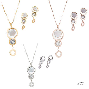 Yellow Gold Rose Gold Stainless Steel Mother of Pearl Crystal Set