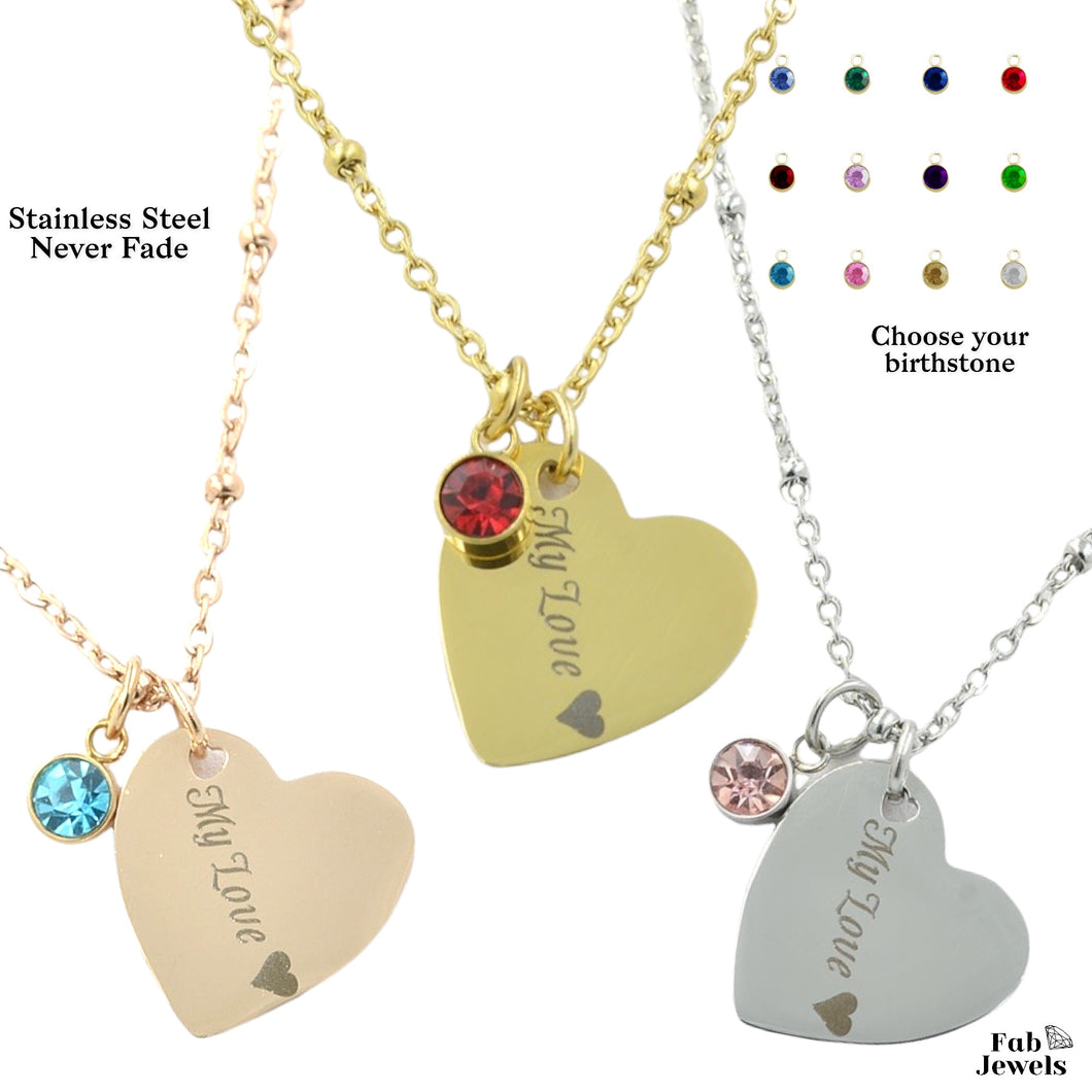 My Love Heart Pendant Personalised Birthstone Inc. Necklace