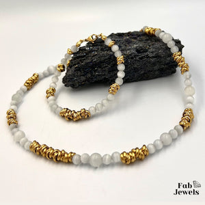 Cat’s Eye Beads Stainless Steel 18ct Gold Finish Choker Necklace Bracelet Set