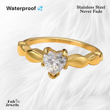 Load image into Gallery viewer, 18ct Gold Plated on Stainless Steel Heart Solitaire Waterproof Ring Never Fade