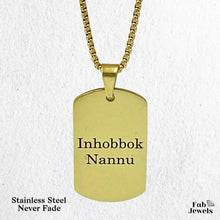 Load image into Gallery viewer, Stainless Steel Yellow Gold Engraved Inhobbok Nannu Dog Tag Pendant with Necklace