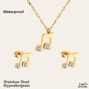 Stainless Steel Music Note Set Hypoallergenic Earrings and Necklace