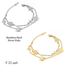Load image into Gallery viewer, Stainless Steel Yellow Gold Plated Double Charm Bracelet
