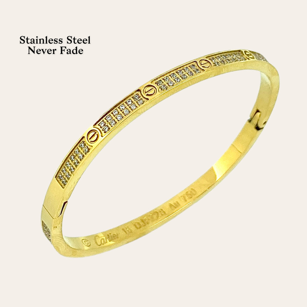 High Quality Yellow Gold Plated on Stainless Steel Bangle with Crystals