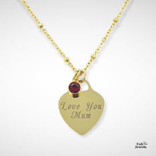 Load image into Gallery viewer, Engraved Stainless Steel ‘Love You Mum’ Heart Pendant with Personalised Birthstone Inc. Necklace