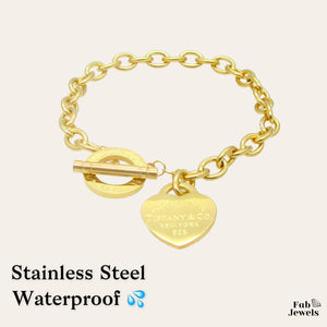 Stainless Steel 316L Toggle Bracelet with Heart Charm
