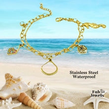 Load image into Gallery viewer, Double Charm Bracelet with Seahorse Shell Snail Yellow Gold on Stainless Steel