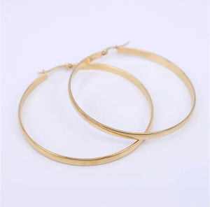 Stainless Steel Yellow Gold Plated Hoop Earrings Hypoallergenic Different Sizes
